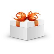 White Box with Orange Ribbon and Bow Isolated on Background