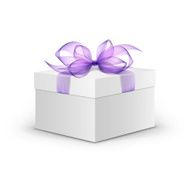 Vector Box with Violet Ribbon and Bow Isolated N2