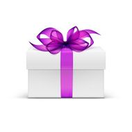 White Box with Purple Ribbon and Bow Isolated on Background N2