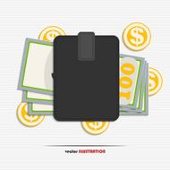 Wallet with dollars and gold coins