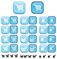 Shopping cart basket and bag buttons with pushed effect