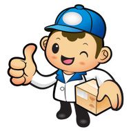 Blue Delivery Man Mascot the right hand best gesture