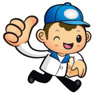 Blue Delivery Man Mascot the right hand best gesture N2