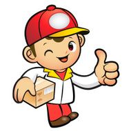 Red Delivery Man Mascot the left hand best gesture