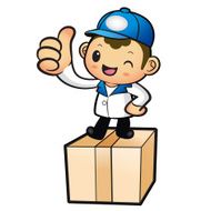 Blue Delivery Man Mascot the hand best gesture