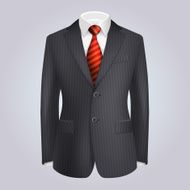 Male Clothing Dark Striped Suit with Red Tie Vector N2