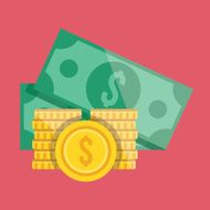 Vector Gold Coin Stacks and Dollar Bills Icon N2