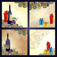 Set of holiday cards with gift boxes and bows