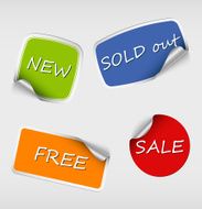 Set of colored stickers with bent corner