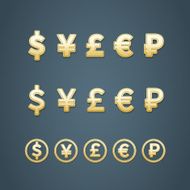 Dollar Euro Pound Yen and Rouble signs