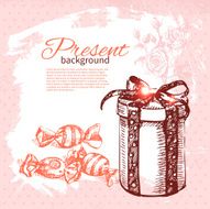 Hand drawn vintage present background with gift box N2