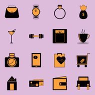 Adult lifestyle black and orange color icons N2