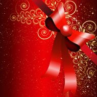 Red gift bow with floral curl Vector N2