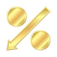 Percentage sign with gold coins