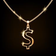 Dollar sign jewelry necklace on golden chain