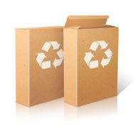 Two realistic white blank paper ecologic craft packages with recycle