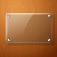 Vector glass plate for your signs on wooden background