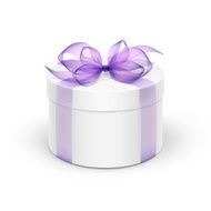 White Gift Box with Light Purple Ribbon and Bow Isolated