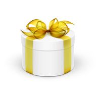 White Round Gift Box with Yellow Ribbon and Bow Isolated N2