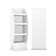 blank display with shelves and roll up banner N3