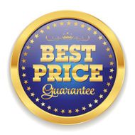 Blue best price badge with gold border