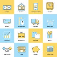 Business icons flat line set N3