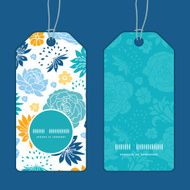 Vector blue and yellow flowersilhouettes vertical round frame pattern tags