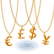 Set of golden chains with currencies pendants