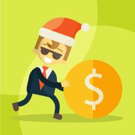 cheerful businessman rolls coin Christmas