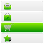 Web navigation menu template with green shopping satin icons 3