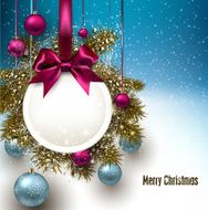 Christmas gift card with ribbon and baubles Vector