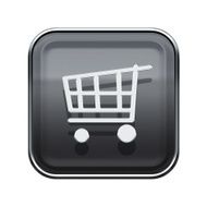 shopping cart icon glossy grey isolated on white background