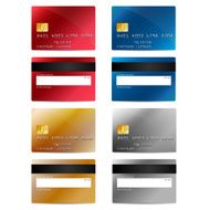 Credit cards set in different colors front and back