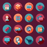 Shopping e-commerce icons set flat N3