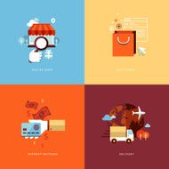 Set of flat design concept icons for online shopping N2