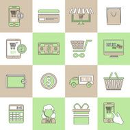 E-commerce icons set flat line