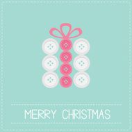 Gift box white pink buttons Dash line Merry Christmas Flat
