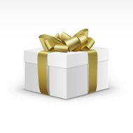 White Gift Box with Yellow Gold Ribbon Isolated