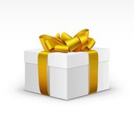 White Gift Box with Yellow Gold Ribbon Isolated N2