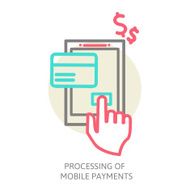 line design illustration in modern stylish processing of mobile payments
