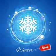 Winter Sale Banner with Snowflake on Blue Geometric Background