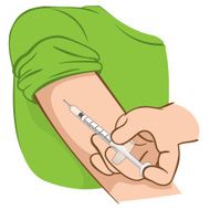 Person applying injection in arm