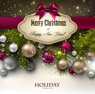 Gorgeous Christmas gift card with ribbon and baubles