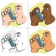Person using inhaler for asthma and shortness ar
