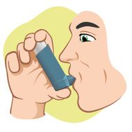 Person using inhaler for asthma and shortness ar 3