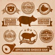 Natural Organic Pork Badges &amp; Banners in Grunge Style