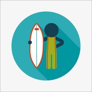 surfing flat icon with long shadow N12