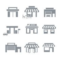 Shop building icon set - gray