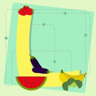 Letter &quot;L&quot; from stylized alphabet with fruits and vegetables