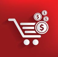 Shopping cart design on red background clean vector